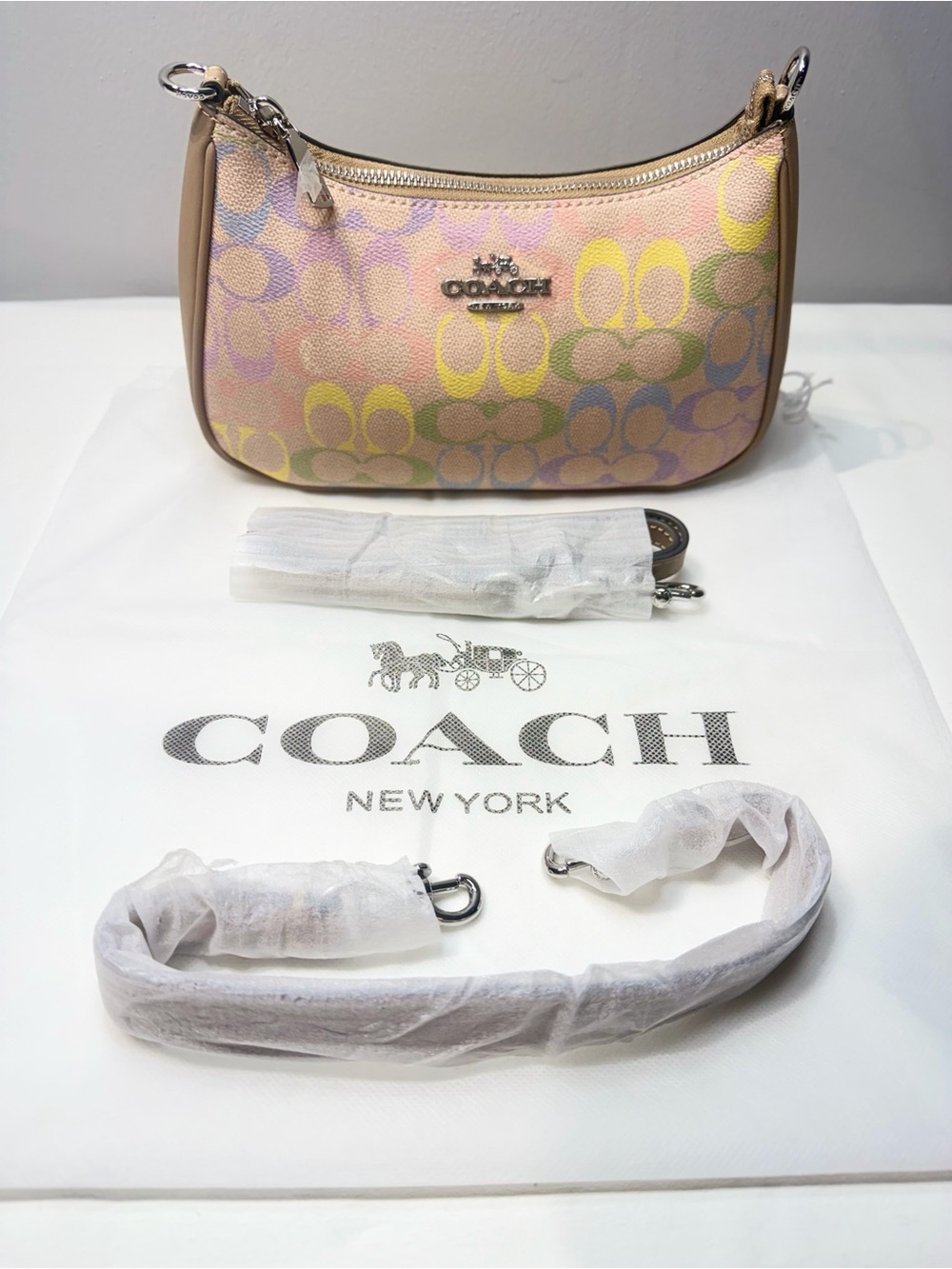 COACH Pastel Signature Mini Shoulder Bag - Pink, Yellow, Green, Blue - Picture 4 of 6